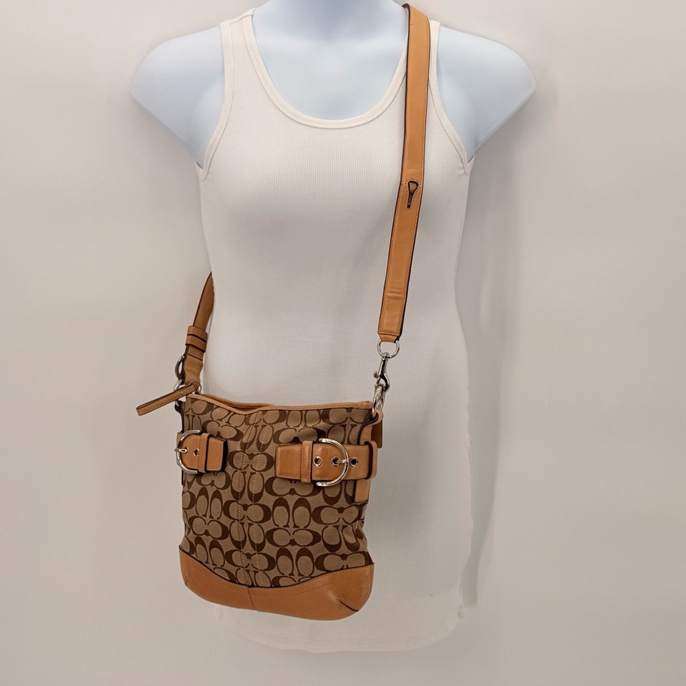 Coach Signature Canvas Crossbody Bag & Wallet Set Brown Tan Leather Y2K Vibes - Picture 4 of 16